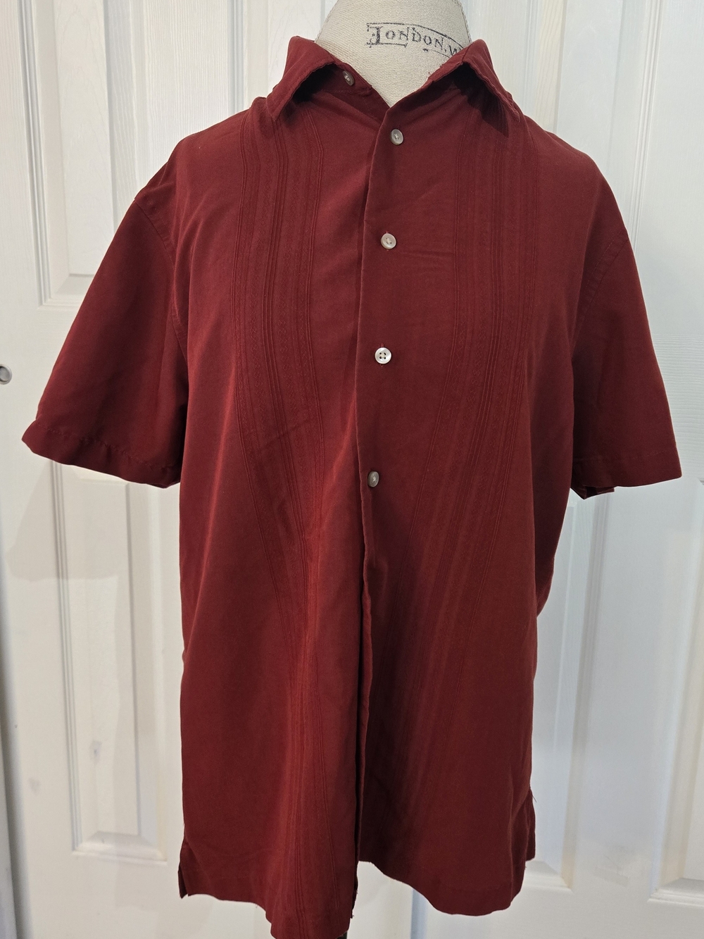 Van Heusen Short-Sleeve Button-Down Shirt in Deep Red